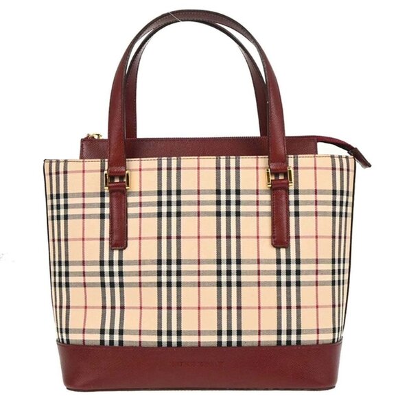 Burberry Beige Canvas Burberry Check Tote Handbag - Picture 1 of 10